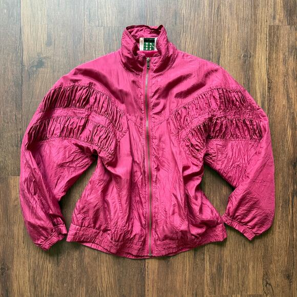 EVR 90s Silk Zip Jacket Petite S Magenta Retro Lounge Outerwear - Picture 1 of 6